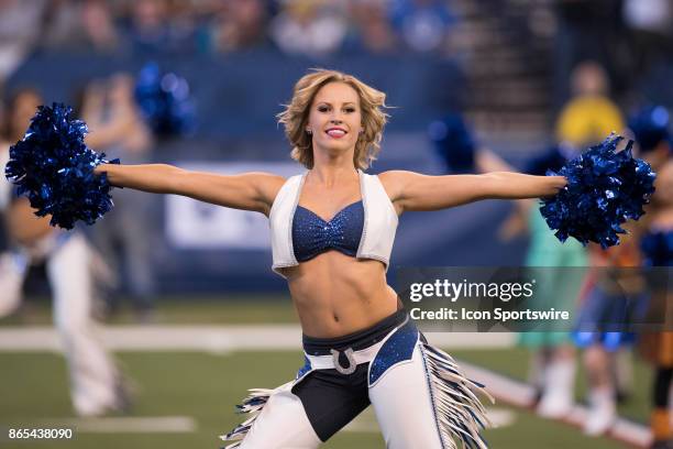 Indianapolis Colts cheerleaders perform during the NFL game between the Jacksonville Jaguars and Indianapolis Colts on October 22 at Lucas Oil...