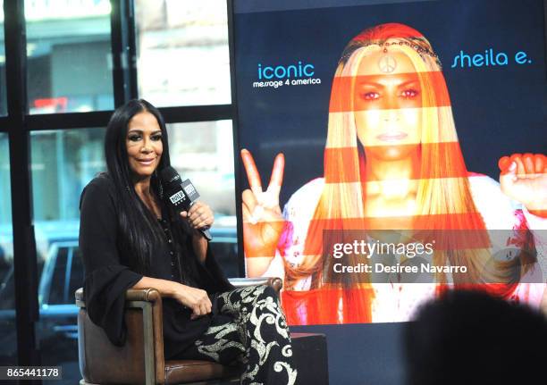 Singer Sheila E. Visits Build to discuss her new album 'Iconic: Message 4 America' at Build Studio on October 23, 2017 in New York City.