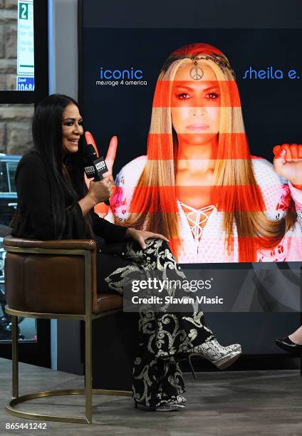 Musician Sheila E. Visits Build to discuss her new album "Iconic: Message 4 America" at Build Studio on October 23, 2017 in New York City.