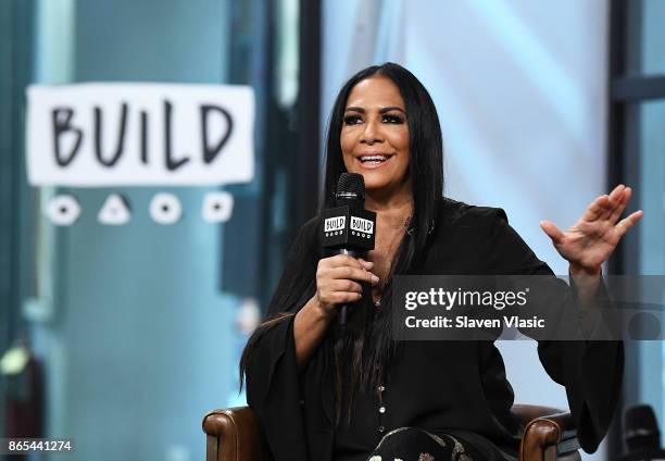 Musician Sheila E. Visits Build to discuss her new album "Iconic: Message 4 America" at Build Studio on October 23, 2017 in New York City.