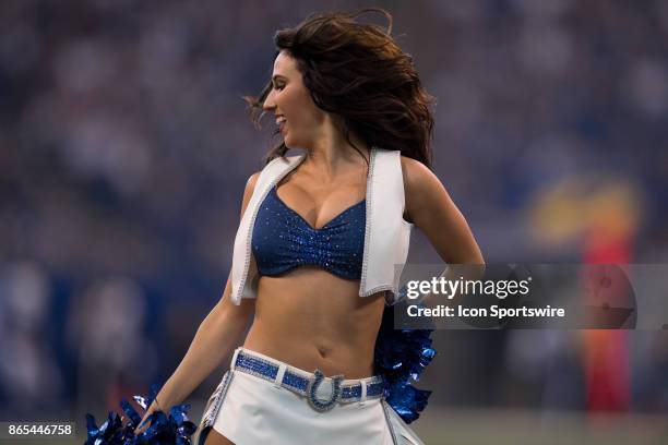 Indianapolis Colts cheerleaders perform during the NFL game between the Jacksonville Jaguars and Indianapolis Colts on October 22 at Lucas Oil...