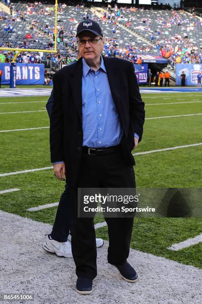 Seattle Seahawks Owner Paul Allen on the field prior to the National Football League game between the New York Giants and the Seattle Seahawks on...