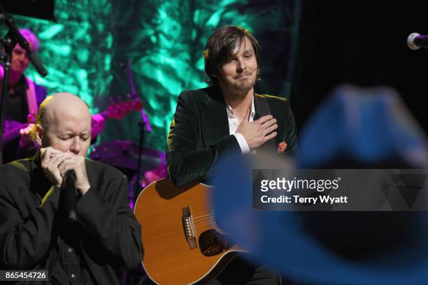 Kirk "Jelly Roll" Johnson and Charlie Worsham perform onstage at the Country Music Hall of Fame and Museum Medallion Ceremony to celebrate 2017 hall...