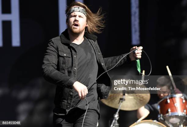 Caleb Shomo of Beartooth performs during the Monster Energy Aftershock Festival at Discovery Park on October 22, 2017 in Sacramento, California.