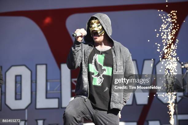 Members of Hollywood Undead perform during the Monster Energy Aftershock Festival at Discovery Park on October 22, 2017 in Sacramento, California.