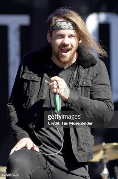 Caleb Shomo of Beartooth performs during the Monster Energy Aftershock Festival at Discovery Park on October 22, 2017 in Sacramento, California.