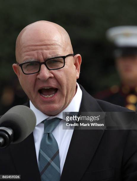 National Security Advisor Lt. Col. H.R. McMaster speaks during a ceremony to commemorate the anniversary of the 1983 bombing of the Marine barracks...