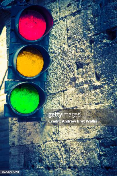 vintage style traffic lights in a side street - traffic light control box stock pictures, royalty-free photos & images