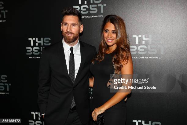 Lionel Messi and wife Antonella Roccuzzo arrive for The Best FIFA Football Awards - Green Carpet Arrivals on October 23, 2017 in London, England.