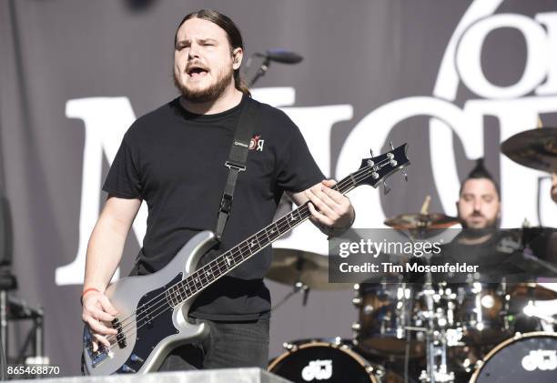 Aaron Pauley with Of Mice and Men performs during the Monster Energy Aftershock Festival at Discovery Park on October 22, 2017 in Sacramento,...