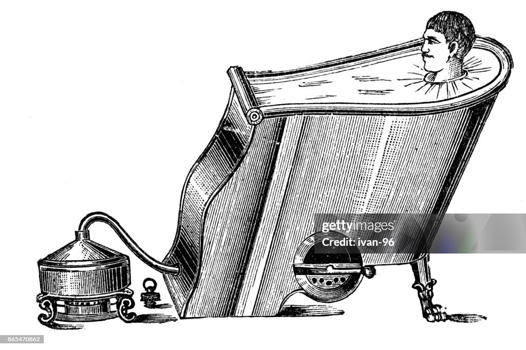 Man washes in the bathroom, bathing chair