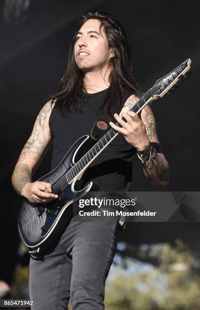 Phil Manansala with Of Mice & Men performs during the Monster Energy Aftershock Festival at Discovery Park on October 22, 2017 in Sacramento,...