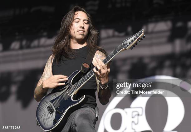 Phil Manansala with Of Mice & Men performs during the Monster Energy Aftershock Festival at Discovery Park on October 22, 2017 in Sacramento,...