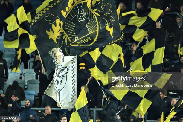 Fans during the allsvenskan match between Malmo FF and AIK at Swedbank Stadion on October 23, 2017 in Malmo, Sweden.