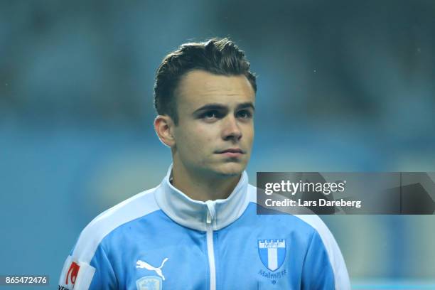 Andreas Vindheimof Malmo FF during the allsvenskan match between Malmo FF and AIK at Swedbank Stadion on October 23, 2017 in Malmo, Sweden.