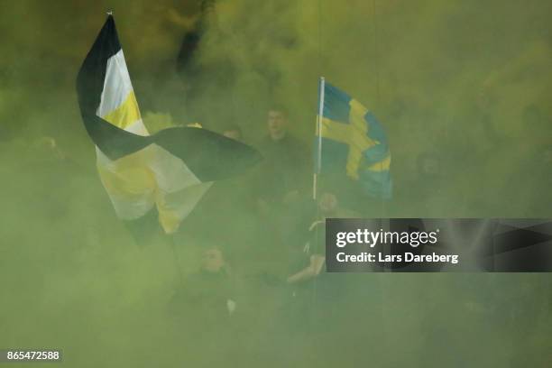 Fans during the allsvenskan match between Malmo FF and AIK at Swedbank Stadion on October 23, 2017 in Malmo, Sweden.