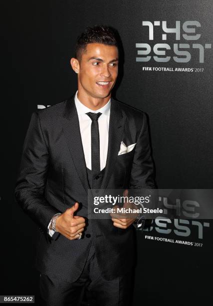 Cristiano Ronaldo arrives for The Best FIFA Football Awards - Green Carpet Arrivals on October 23, 2017 in London, England.