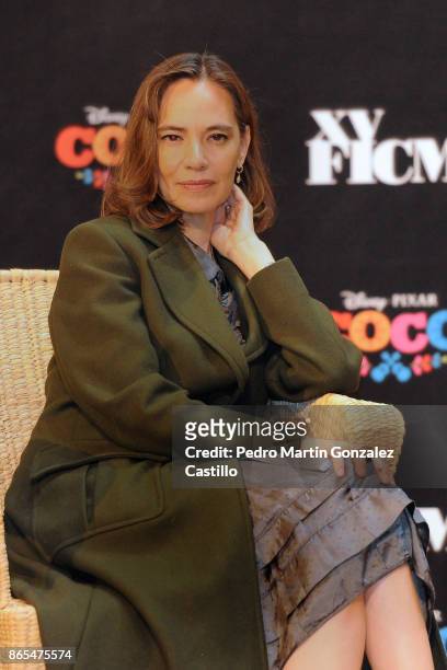 Daniela Michel looks on during the Disney-Pixar film 'Coco' press conference as part of XV Morelia International Film Festival at Cinepolis Morelia...