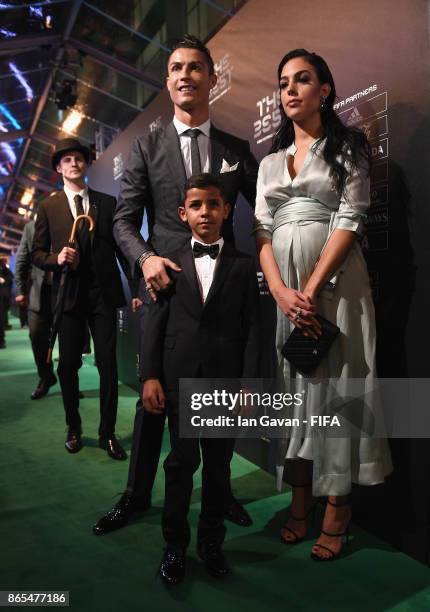 Cristiano Ronaldo with girlfriend Georgina Rodríguez and son Cristiano Ronaldo Jr arrives on the green carpet for The Best FIFA Football Awards at...