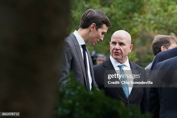 Senior Advisor and son-in-law to U.S. President Donald Trump, Jared Kushner talks with National Security Advisor H.R. McMaster before Trump and...