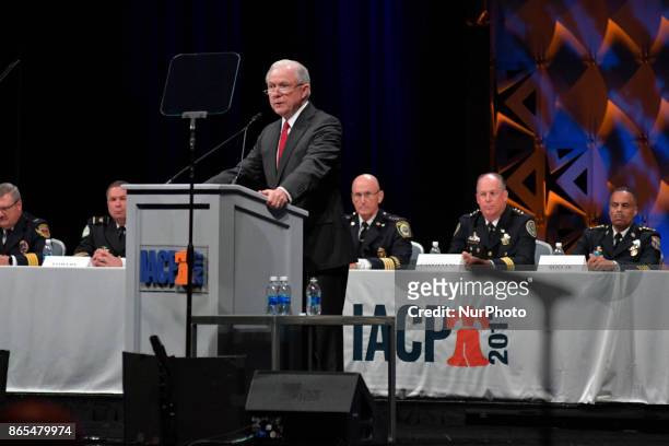 Attorney General Jeff Sessions announces plans to combat MS-13 during the General Assembly of the International Association of Chiefs of Police...