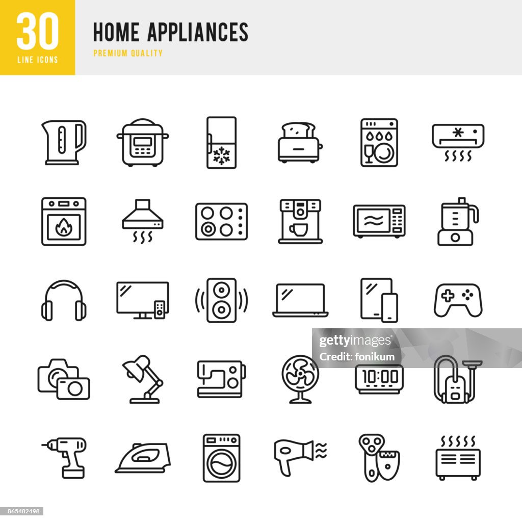 Eletrodomésticos - conjunto de ícones do vetor linha fina