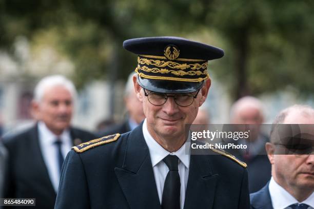 Newly appointed Prefect of Auvergne-Rhone-Alpes Stephane Bouillon attends a ceremony for victims of war at the War Memorial on the Ile du Souvenir in...