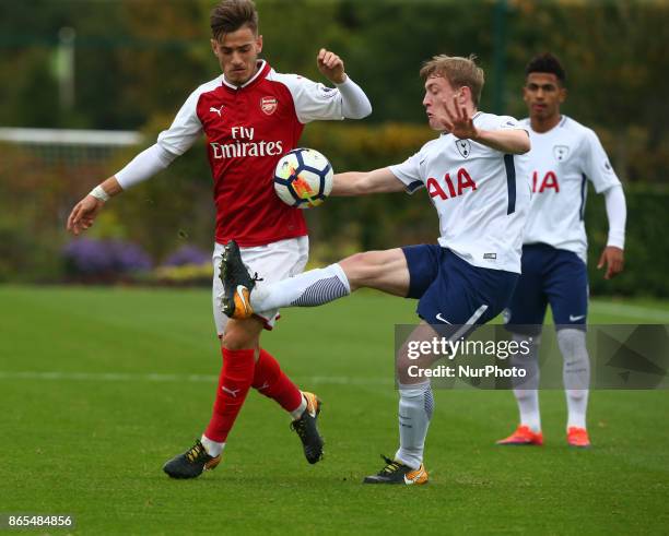 Vlad Dragomir of Arsenal and Oliver Skipp of Tottenham Hotspur during Premier League 2 Div 1 match between Tottenham Hotspur Under 23s against...