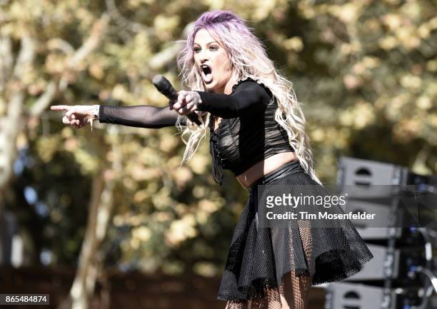 Heidi Shepherd of Butcher Babies performs during the Monster Energy Aftershock Festival at Discovery Park on October 22, 2017 in Sacramento,...