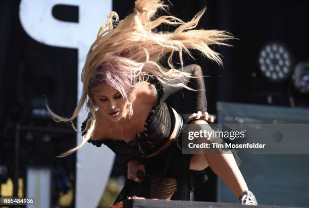 Heidi Shepherd of Butcher Babies performs during the Monster Energy Aftershock Festival at Discovery Park on October 22, 2017 in Sacramento,...