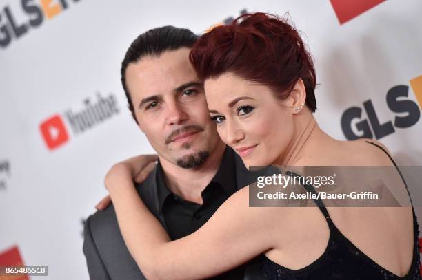 Actors Nathan West and Chyler Leigh arrive at the 2017 GLSEN Respect Awards at the Beverly Wilshire Four Seasons Hotel on October 20, 2017 in Beverly...