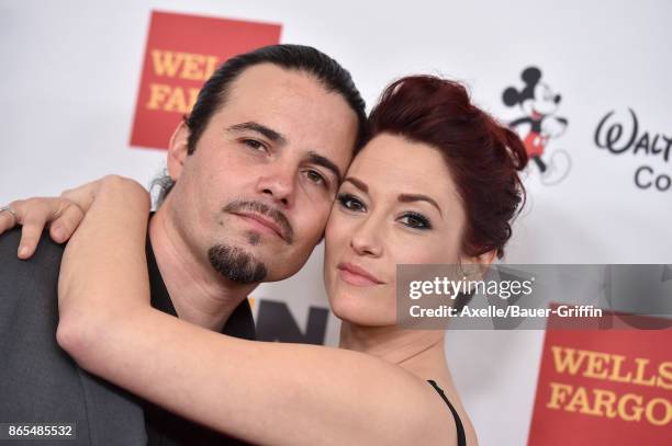 Actors Nathan West and Chyler Leigh arrive at the 2017 GLSEN Respect Awards at the Beverly Wilshire Four Seasons Hotel on October 20, 2017 in Beverly...