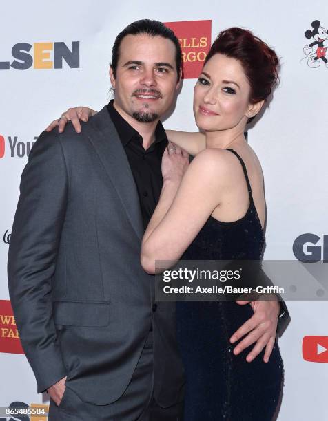 Actors Nathan West and Chyler Leigh arrive at the 2017 GLSEN Respect Awards at the Beverly Wilshire Four Seasons Hotel on October 20, 2017 in Beverly...
