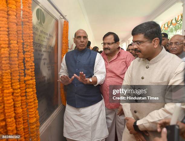 Union Home Minister Rajnath Singh with Minister for Petroleum & Natural Gas and Skill Development & Entrepreneurship Dharmendra Pradhan and others...