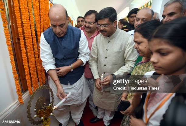 Union Home Minister Rajnath Singh with Minister for Petroleum & Natural Gas and Skill Development & Entrepreneurship Dharmendra Pradhan and others...