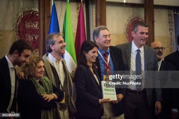 Virginia Raggi, Daniele Diaco ,Paul Connett ,Pinuccia Montanar , Lorenzo Bagnacani, Rossano Ercolini during 'Zero Waste' press conference in Rome,...