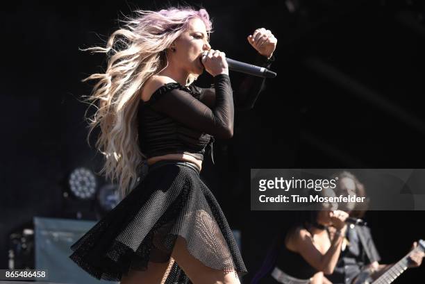 Heidi Shepherd of Butcher Babies performs during the Monster Energy Aftershock Festival at Discovery Park on October 22, 2017 in Sacramento,...