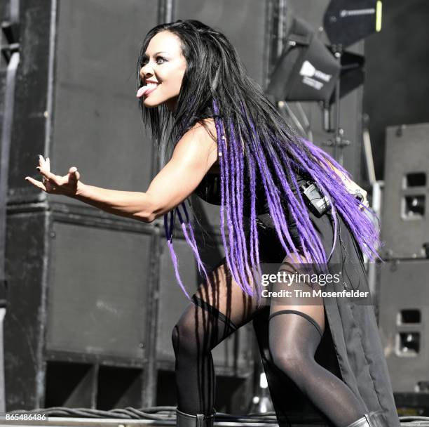 Carla Harvey of Butcher Babies performs during the Monster Energy Aftershock Festival at Discovery Park on October 22, 2017 in Sacramento, California.