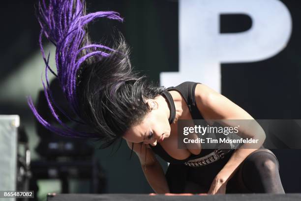 Carla Harvey of Butcher Babies performs during the Monster Energy Aftershock Festival at Discovery Park on October 22, 2017 in Sacramento, California.