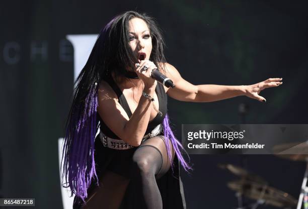Carla Harvey of Butcher Babies performs during the Monster Energy Aftershock Festival at Discovery Park on October 22, 2017 in Sacramento, California.