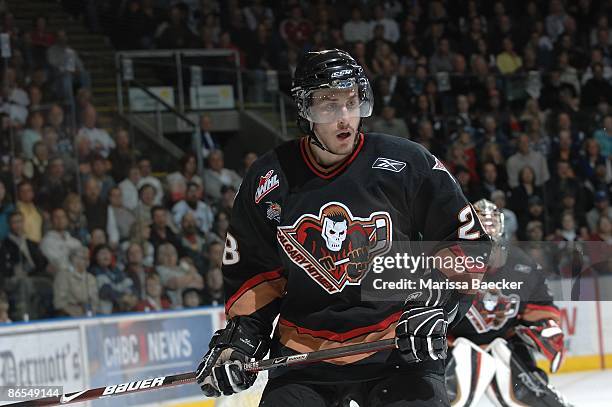 Michael Stone of the Calgary Hitmen skates against the Kelowna Rockets on May 6, 2009 at Prospera Place in Kelowna, Canada.