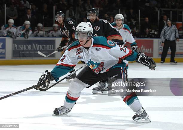 Mikael Backlund of the Kelowna Rockets skates against the Calgary Hitmen on May 6, 2009 at Prospera Place in Kelowna, Canada.