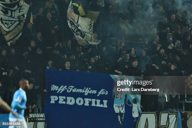 Fans during the allsvenskan match between Malmo FF and AIK at Swedbank Stadion on October 23, 2017 in Malmo, Sweden.