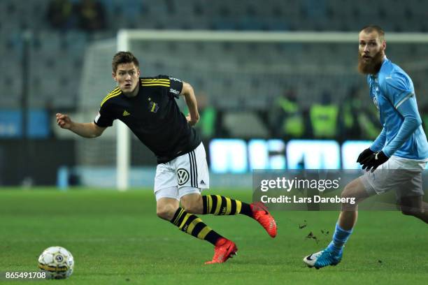 Haukur Hauksson of AIK during the allsvenskan match between Malmo FF and AIK at Swedbank Stadion on October 23, 2017 in Malmo, Sweden.