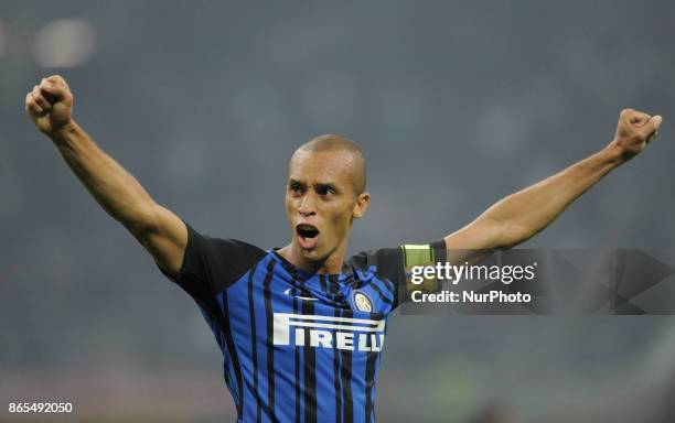 Joao Miranda of Inter player exults for the victory during the match valid for Italian Football Championships - Serie A 2017-2018 between FC...