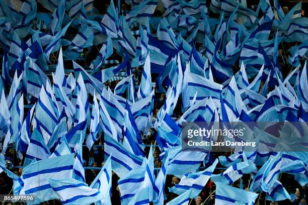 Malmo FF fans during the allsvenskan match between Malmo FF and AIK at Swedbank Stadion on October 23, 2017 in Malmo, Sweden.
