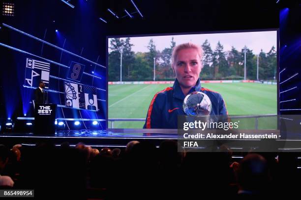 Sarina Wiegman of The Netherlands and The Dutch National Team accepts the award as The Best FIFA Women's Coach during The Best FIFA Football Awards...