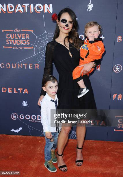 Actress Jordana Brewster and sons Julian Form-Brewster and Rowan Brewster-Form attend the GOOD+ Foundation's 2nd annual Halloween Bash at Culver...