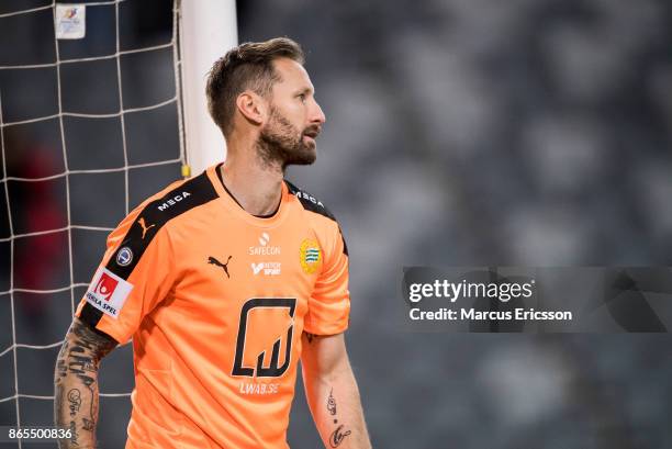 Johan Wiland, goalkeeper of Hammarby IF during the Allsvenskan match between Hammarby IF and IK Sirius FK at Tele2 Arena on October 23, 2017 in...