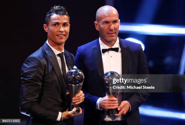 Cristiano Ronaldo of Portugal and Real Madrid CF wins The best Fifa men's player and Zinedine Zidane of France and Real Madrid CF wins The Best FIFA...